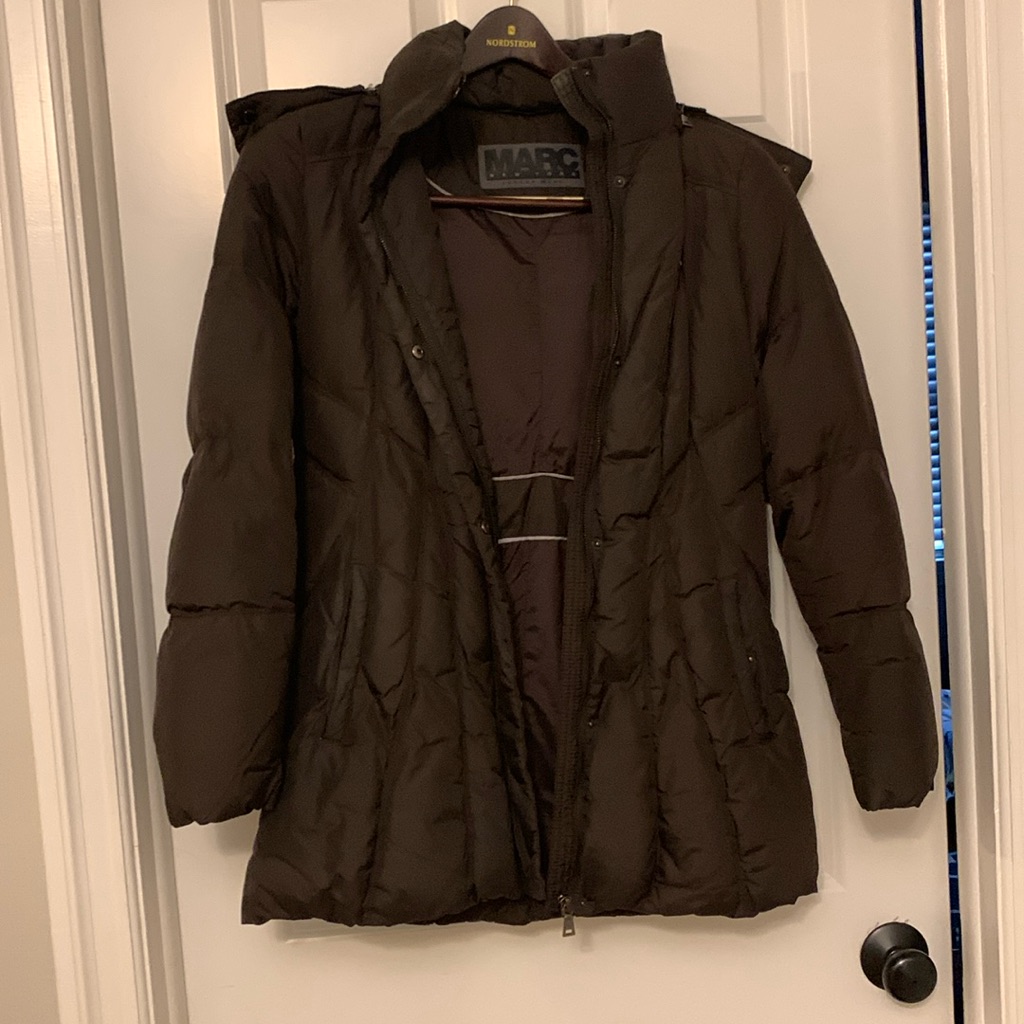 Marc By New York Size S Brown Down Jacket With Removable Faux Fur Hood